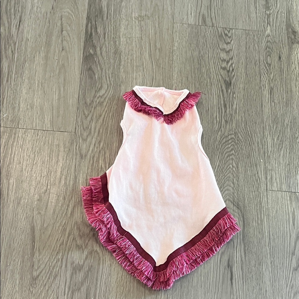 Pink and White dog dress with Fringe